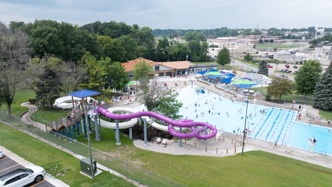 Aerial image of the finished aquatic center