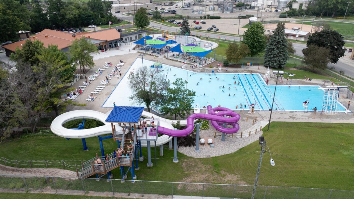 Aerial image of the finished aquatic center