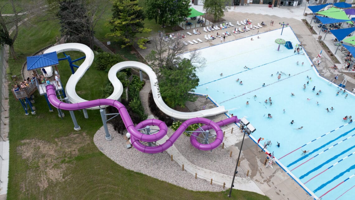 Aerial image of the finished aquatic center