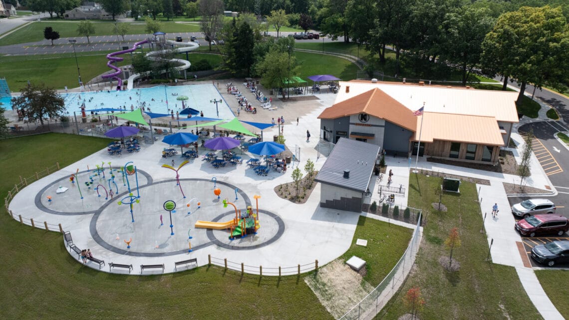 Aerial image of the finished aquatic center