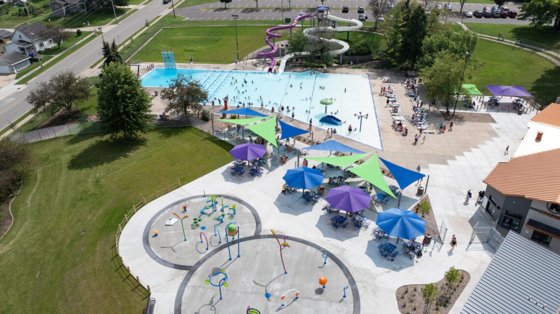 Aerial image of the finished aquatic center