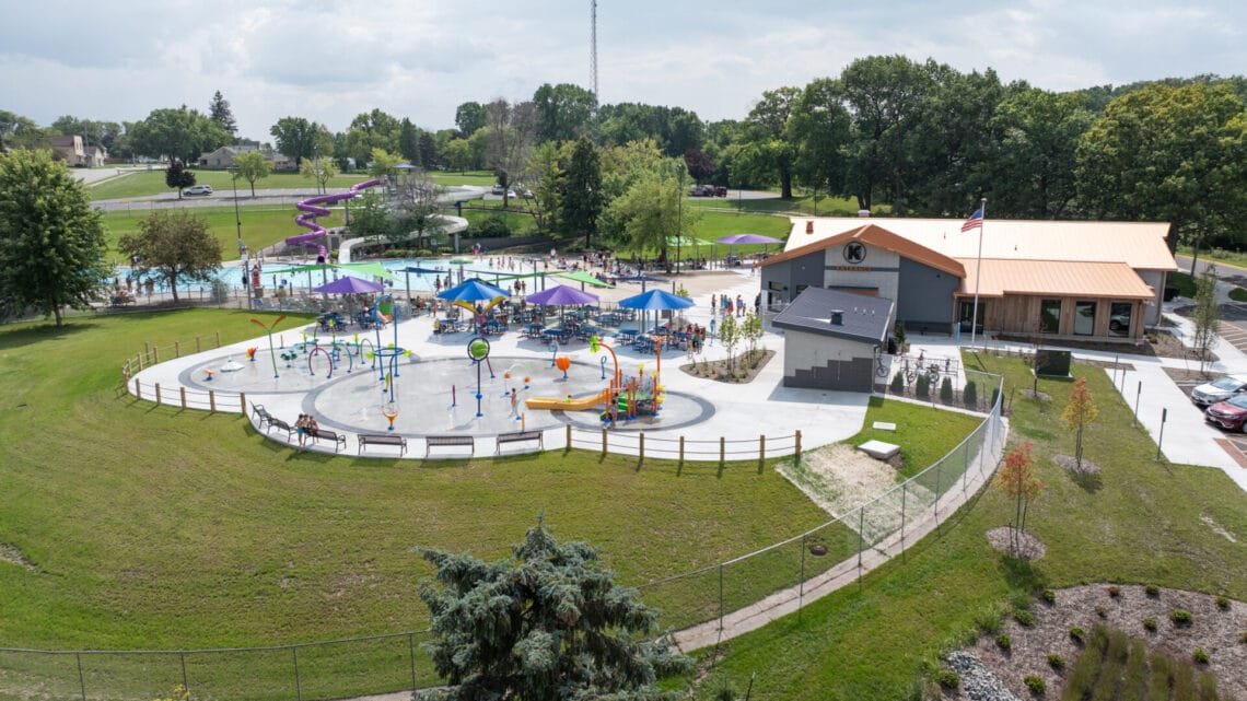 Aerial image of the finished aquatic center