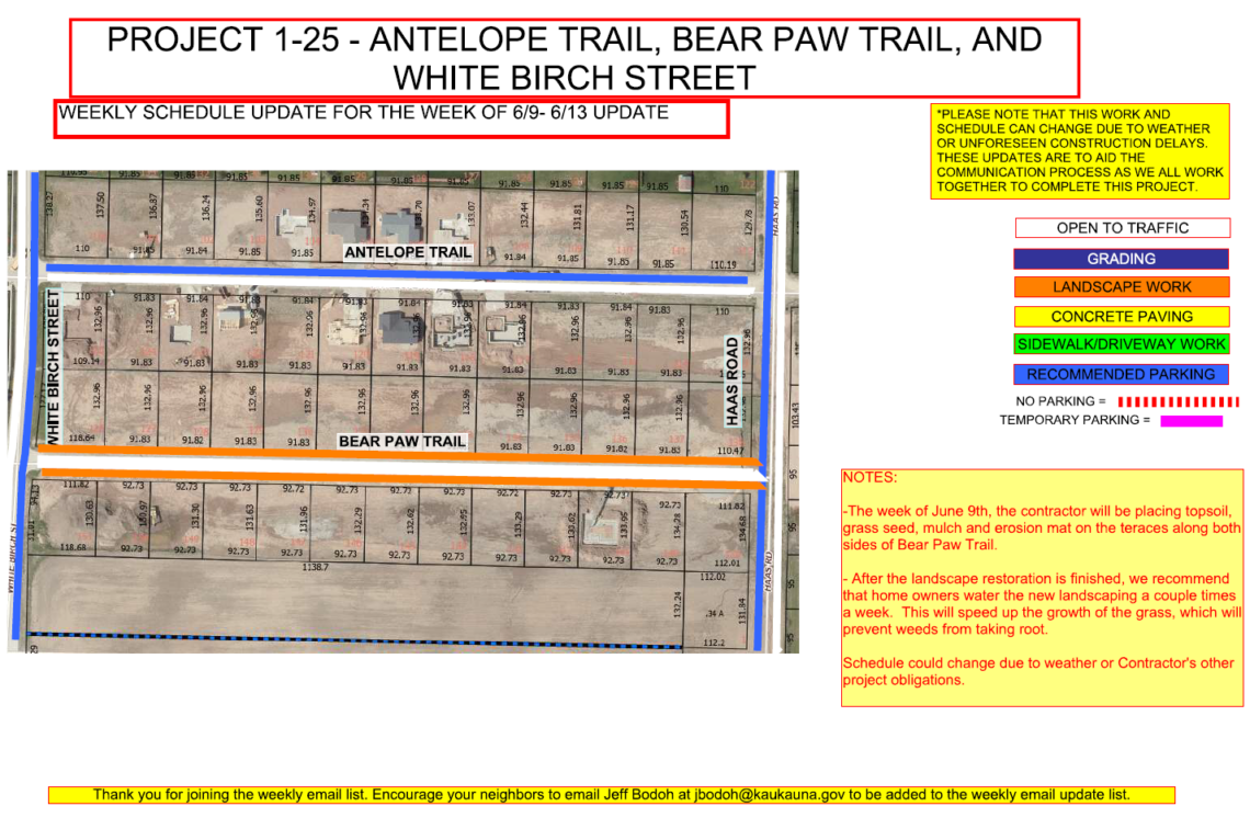 Map of the work being done on Antelope Trail, Bear Paw Trail, and White Birch Street