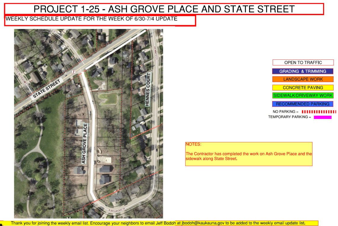 Map of the work being done on Ash Grove Place and State Street