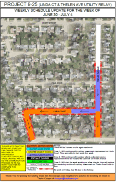 Map showing the work to be done on Linda Court and Thelen Avenue