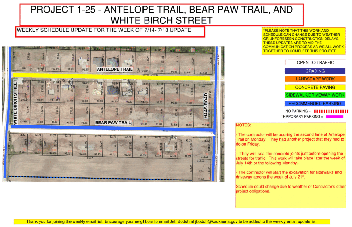 Map of the work being done on Antelope Trail, Bear Paw Trail, and White Birch Street