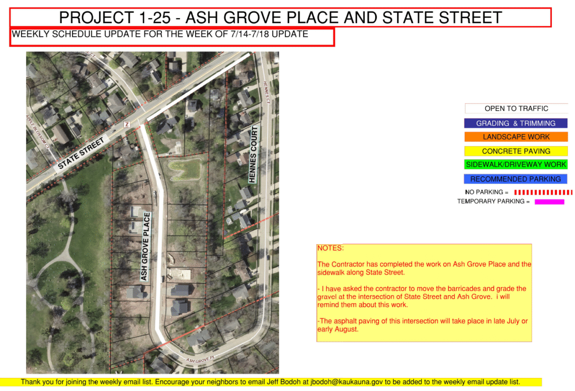 Map of the work being done on Ash Grove Place and State Street