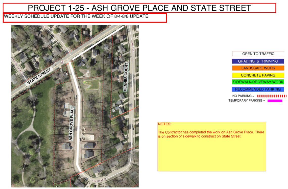 Map of the work being done on Ash Grove Place and State Street
