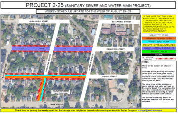 Map showing work to be done on Desnoyer Street and Oviatt Street from Tobacnoir Street to Seymour Street. Some work will also be done on Ducharme Street from Lawe Street to Oviatt Street.