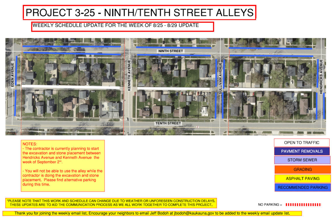 Project 3-25 image of a map showing the work to be done for Project 3-25 on 9th/10th street alley from Eden Avenue to Hendricks Avenue