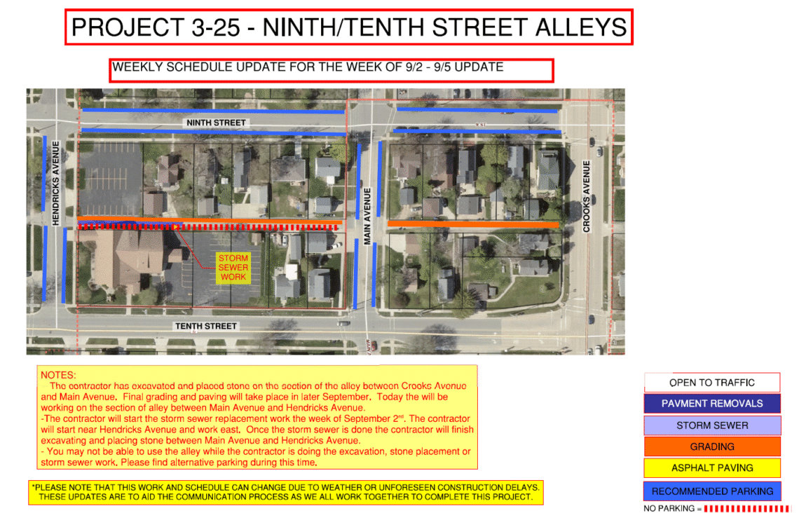 Project 3-25 map showing work to be done on the 9th/10th street alley from Crooks Avenue to Hendricks Avenue