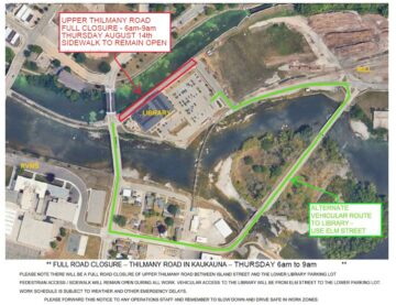 Image of the are of Thilmany Road that will be closed along with an alternate route via Elm Street 