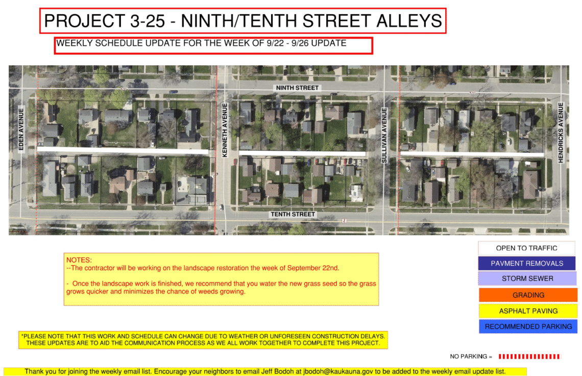 Image of a map showing the alleyway between ninth and tenth street from Eden Avenue to Hendricks Avenue is open to construction