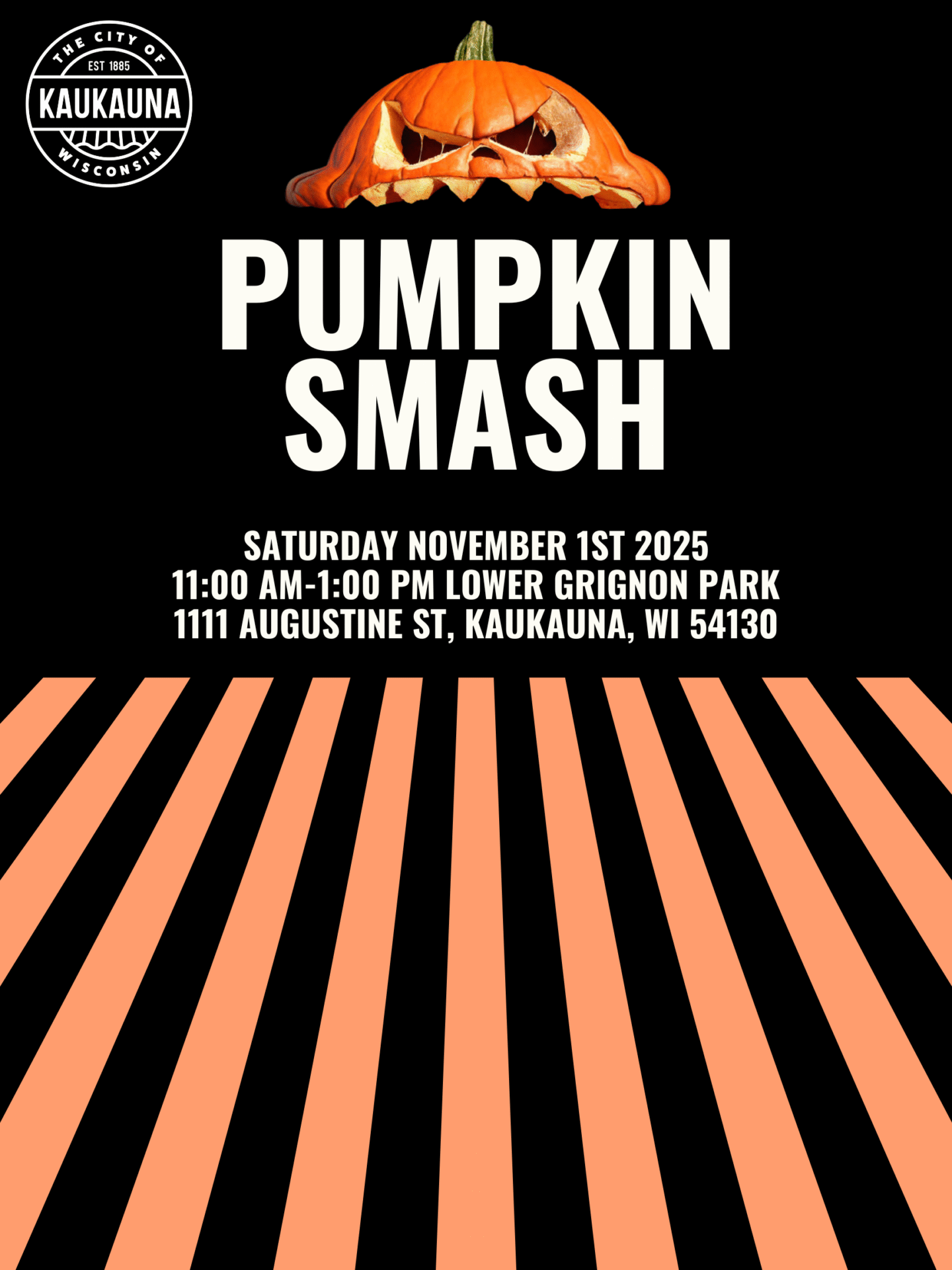 Poster 1 Room For Sponsors Graphic showing details and picture of smashed pumpkin