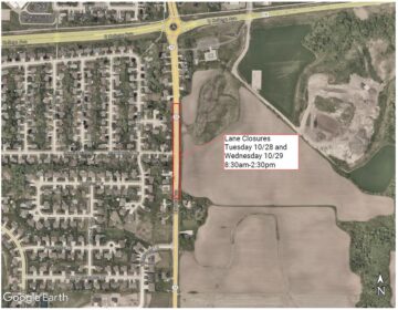 Map showing the area of state highway 55 that will experience single-lane closures