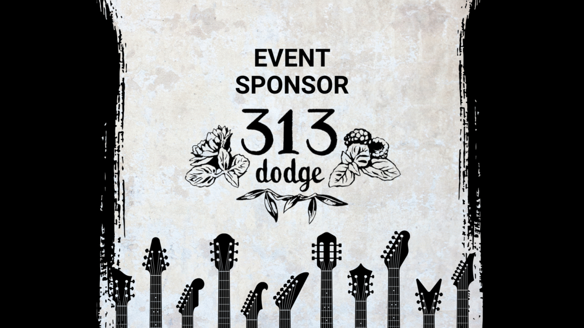 Promotional image for Electric City River Jam, a music event in Kaukauna, Wisconsin located at 100 Crooks Ave. The image features event logos, a mention of an event Sponsor 313 Dodge, and stylized guitar necks along the bottom.