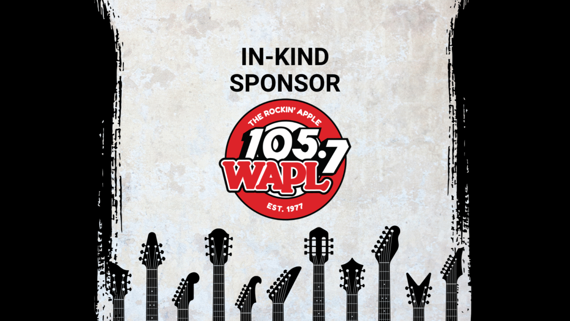 Promotional image for Electric City River Jam, a music event in Kaukauna, Wisconsin located at 100 Crooks Ave. The image features event logos, a mention of an in-kind sponsor 105.7 WAPL, and stylized guitar necks along the bottom.