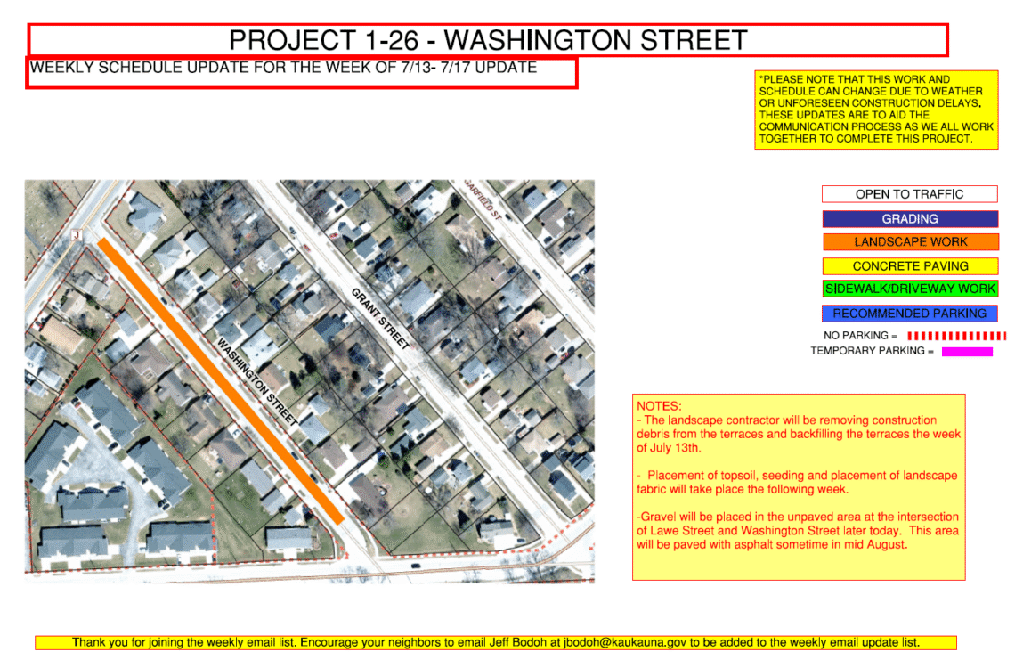 Map showing landscaping work on Washington St.