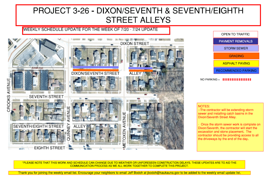 map showing storm sewer and grading work will begin.