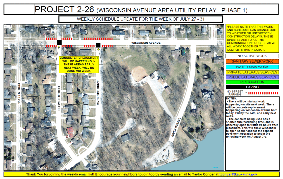 map showing paving occurring at the intersection of Idlewild Street and Wisconsin avenue and the intersection of Riverside Drive and Wisconsin Avenue.