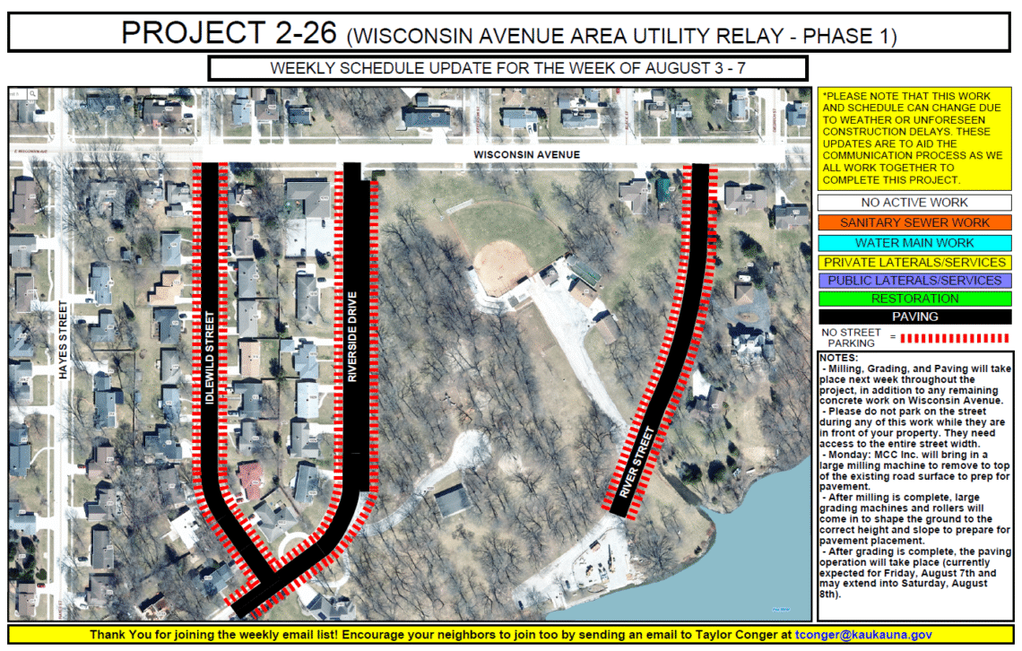 Map showing paving work to be done along Idlewild Street, Riverside Drive, and River Street.