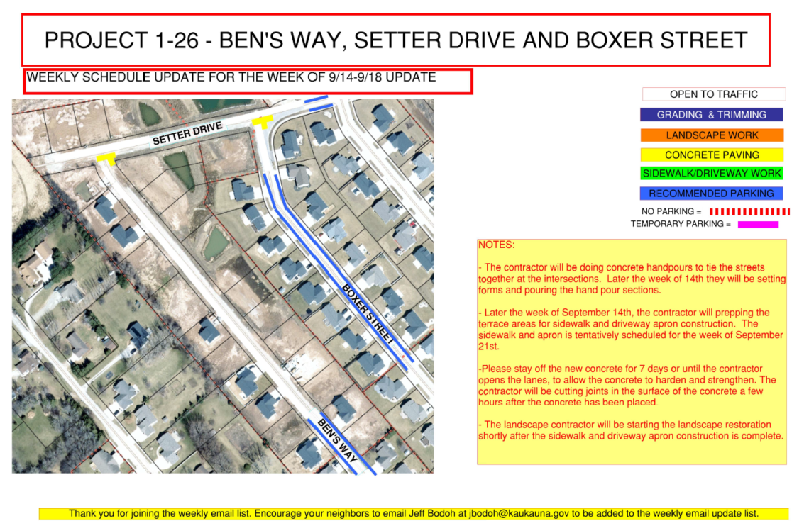 Concrete paving on the corner of Setter Drive and Ben's Way and on Setter Drive and Boxer Street